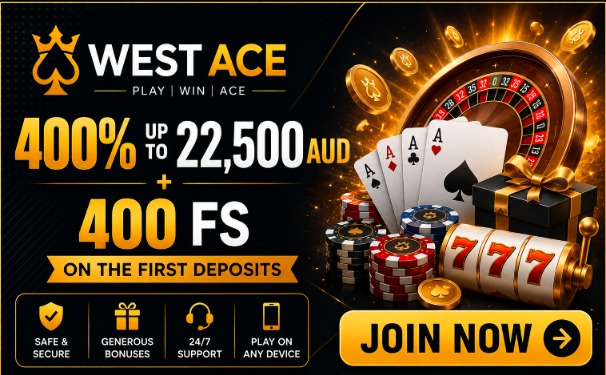 West Ace — 400% bonus up to 22,500 AUD plus 400 free spins on the first deposits